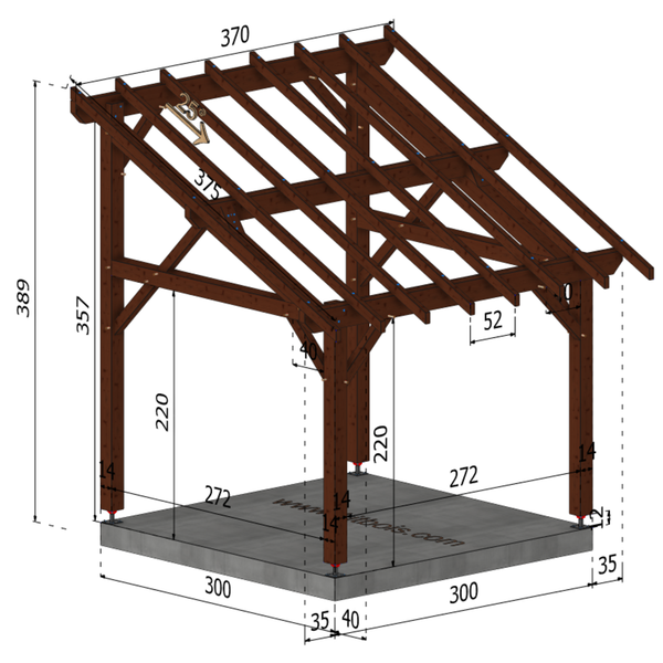 PISE Auvent monopente, lxL 3x3m SAPIN