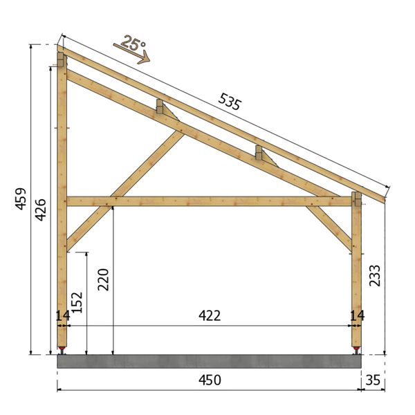 PLAISANCE Auvent monopente, lxL 4.5x6.5m SAPIN