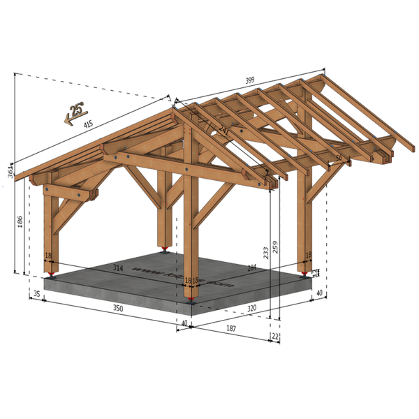PUYGIRON Auvent 2 pentes inégales, lxL 3.5x3.2m SAPIN