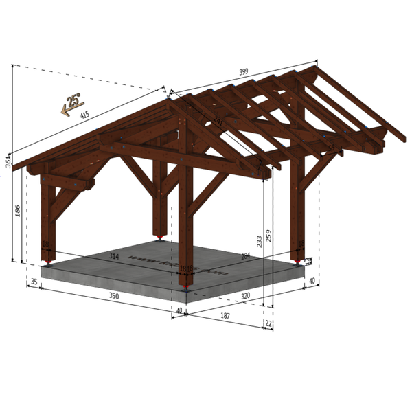 PUYGIRON Auvent 2 pentes inégales, lxL 3.5x3.2m SAPIN