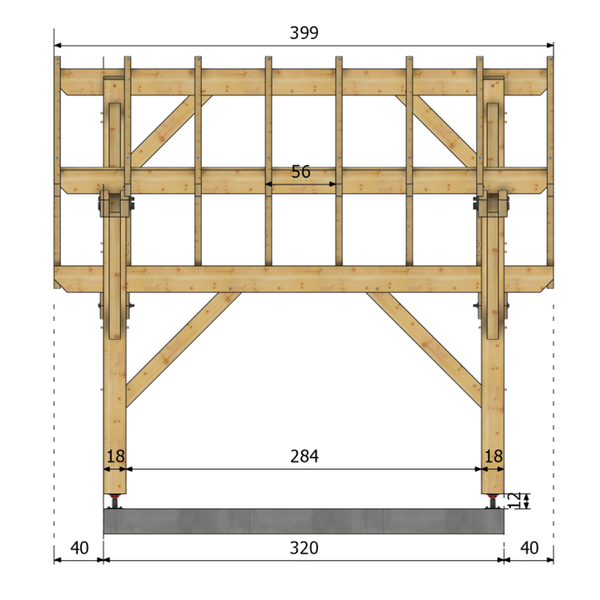 PUYGIRON Auvent 2 pentes inégales, lxL 3.5x3.2m SAPIN