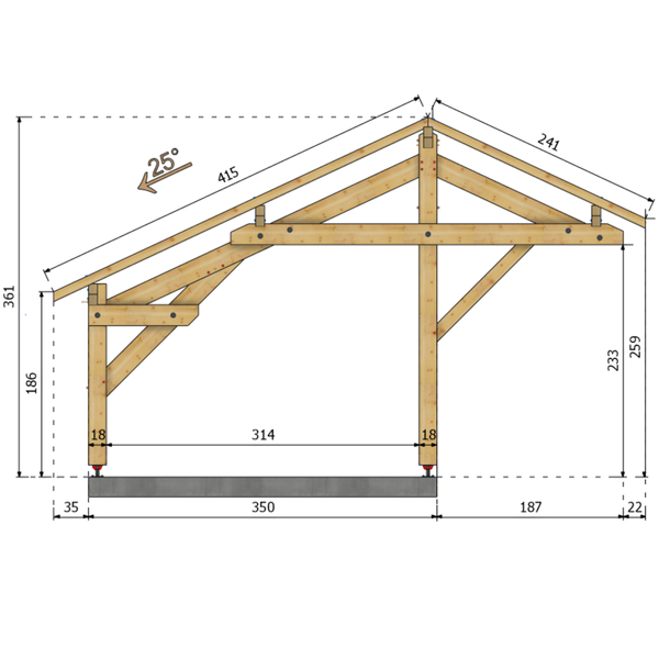 PUYGIRON Auvent 2 pentes inégales, lxL 3.5x3.2m SAPIN
