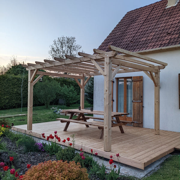 RABAT Pergola toit plat, lxL 3x4m SAPIN AUTOCLAVE MARRON
