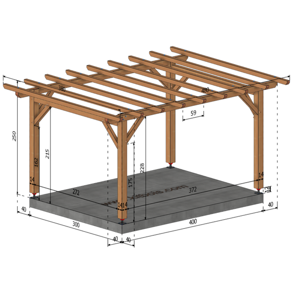 RABAT Pergola toit plat, lxL 3x4m SAPIN AUTOCLAVE MARRON
