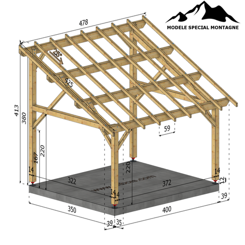 RAVENNE-MONTAGNE Auvent monopente, lxL 3.5x4m SAPIN