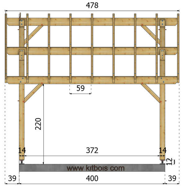 RAVENNE Auvent monopente, lxL 3.5x4m SAPIN