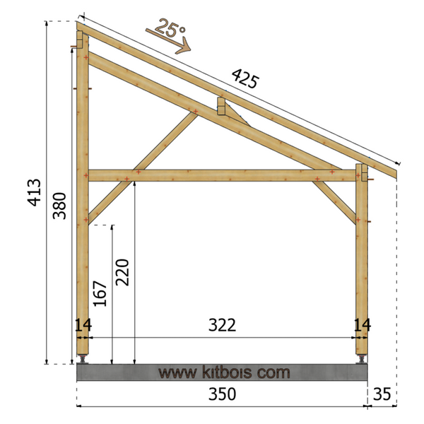 RAVENNE Auvent monopente, lxL 3.5x4m SAPIN