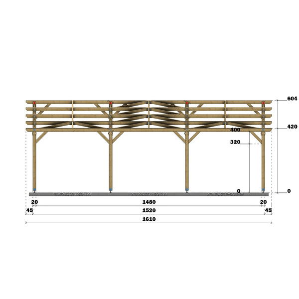 SETUBAL Hangar bois Ouvert / 2 pans  12.0 x 15.20m 17° de pente