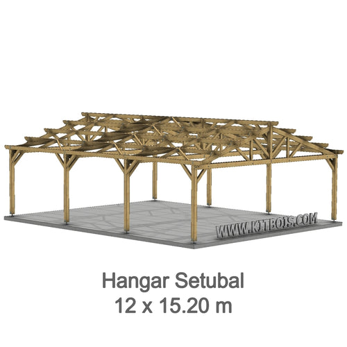 SETUBAL Hangar bois Ouvert / 2 pans  12.0 x 15.20m 17° de pente
