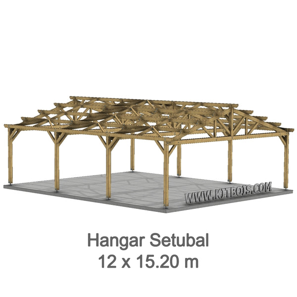 SETUBAL Hangar bois Ouvert / 2 pans  12.0 x 15.20m 17° de pente