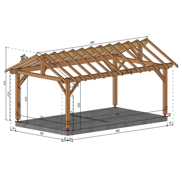 SERVE Auvent 2 pans, lxL 3.5x6m SAPIN