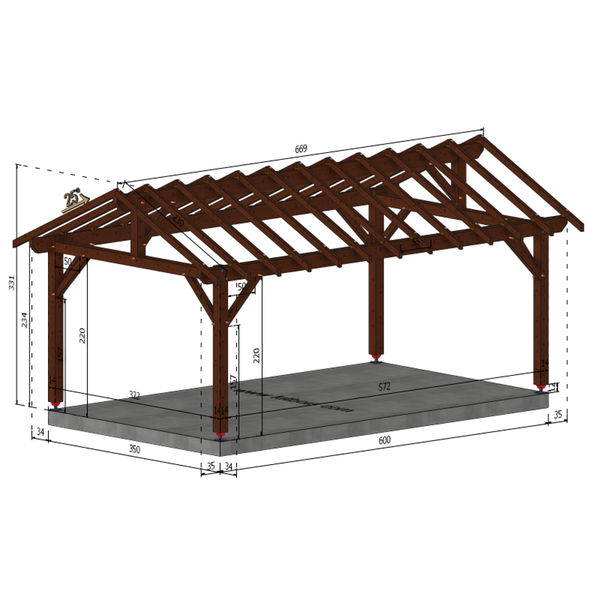 SERVE Auvent 2 pans, lxL 3.5x6m SAPIN