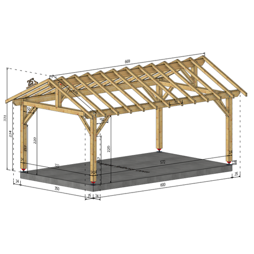 SERVE Auvent 2 pans, lxL 3.5x6m SAPIN