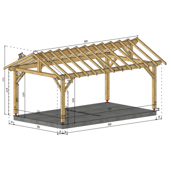 SERVE Auvent 2 pans, lxL 3.5x6m SAPIN