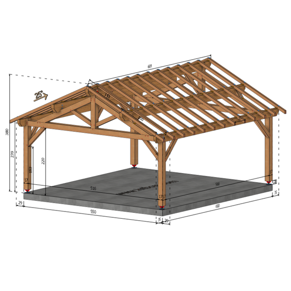 SALLERTAINE Auvent 2 pans, lxL 5.5x6m SAPIN