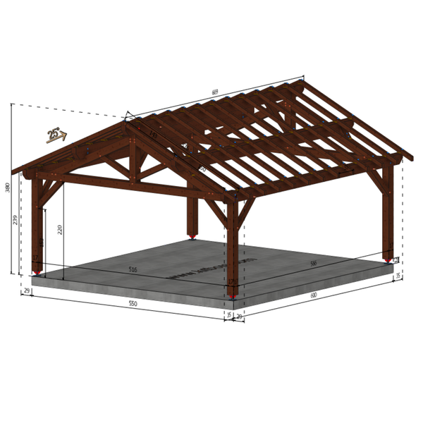 SALLERTAINE Auvent 2 pans, lxL 5.5x6m SAPIN