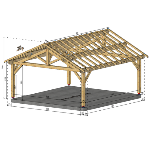 SALLERTAINE Auvent 2 pans, lxL 5.5x6m SAPIN