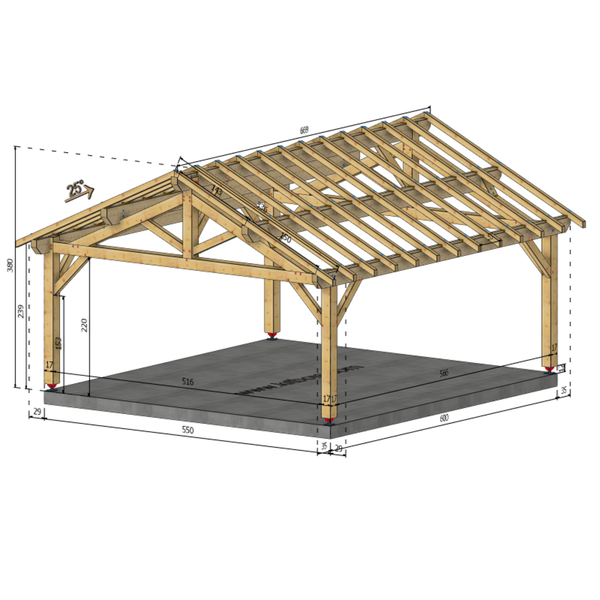 SALLERTAINE Auvent 2 pans, lxL 5.5x6m SAPIN