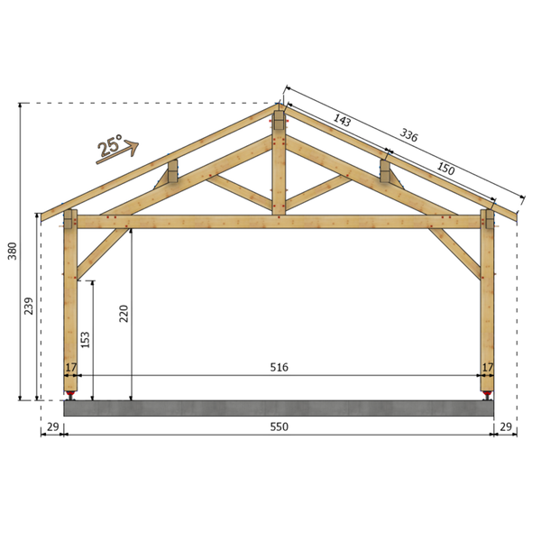 SALLERTAINE Auvent 2 pans, lxL 5.5x6m SAPIN