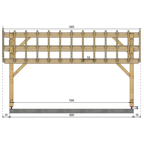 SALLERTAINE Auvent 2 pans, lxL 5.5x6m SAPIN