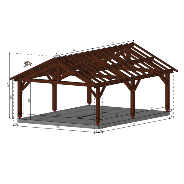 SARAN Auvent 2 pans, lxL 5.5x7.5m SAPIN
