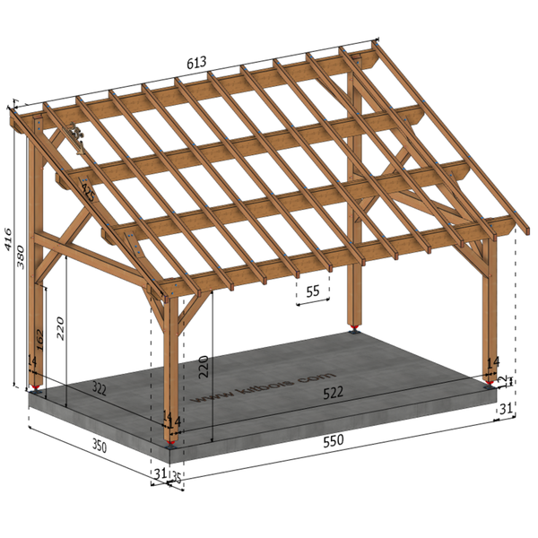 SPELLO Auvent monopente, lxL 3.5x5.5m SAPIN