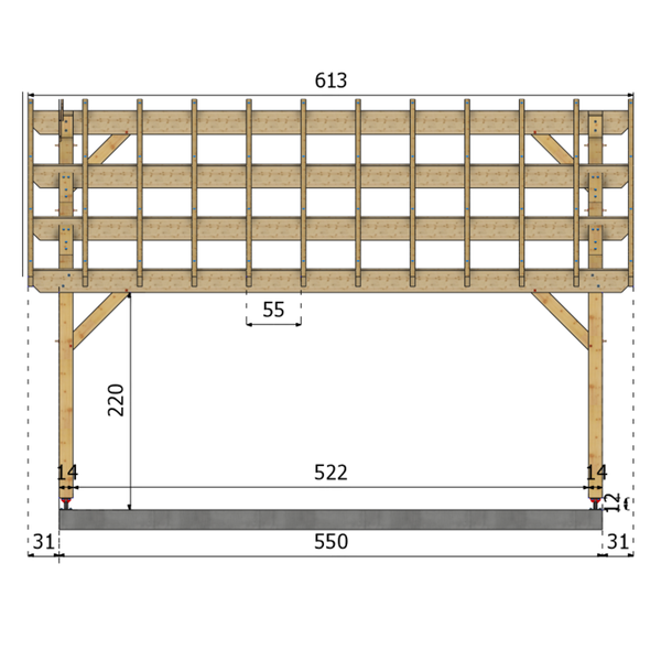 SPELLO Auvent monopente, lxL 3.5x5.5m SAPIN
