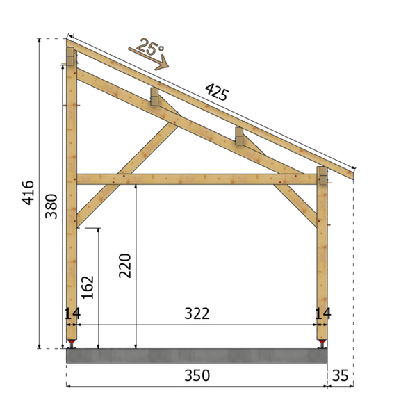 SPELLO Auvent monopente, lxL 3.5x5.5m SAPIN