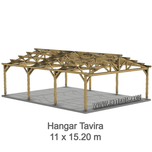 TAVIRA Hangar bois Ouvert / 2 pans  11.0 x 15.20m 17° de pente