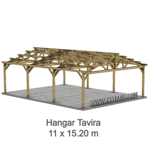 TAVIRA Hangar bois Ouvert / 2 pans  11.0 x 15.20m 17° de pente