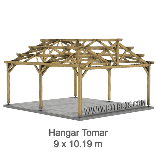 TOMAR Hangar bois Ouvert / 2 pans  9.0 x 10.19m 25° de pente