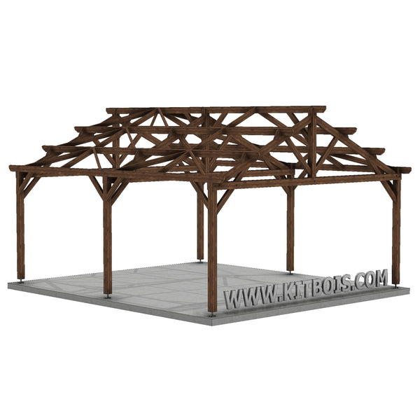 TOMAR Hangar bois Ouvert / 2 pans  9.0 x 10.19m 25° de pente