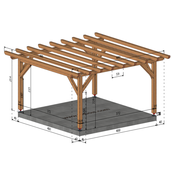 TANGER Pergola toit plat, lxL 4x4m SAPIN AUTOCLAVE MARRON