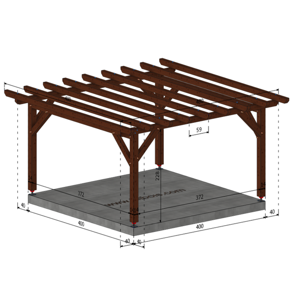 TANGER Pergola toit plat, lxL 4x4m SAPIN AUTOCLAVE MARRON