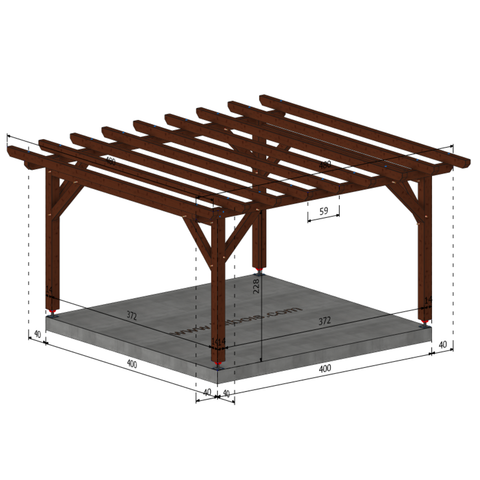 TANGER Pergola toit plat, lxL 4x4m SAPIN AUTOCLAVE MARRON