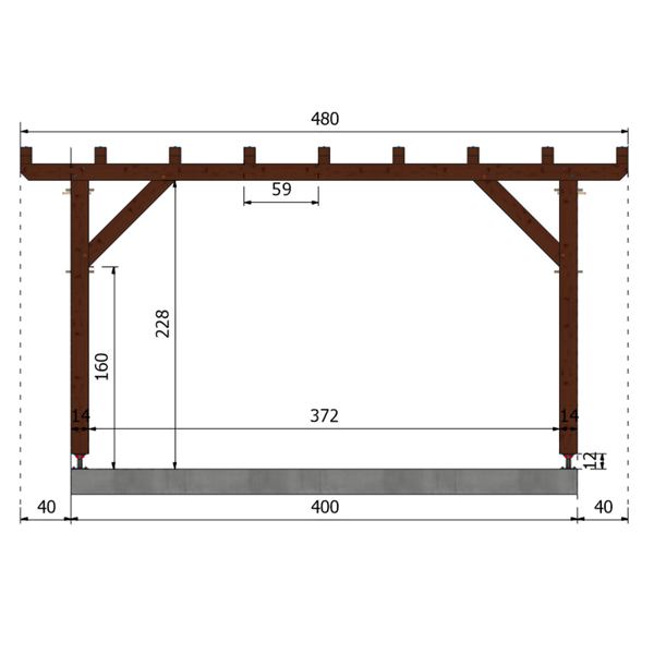 TANGER Pergola toit plat, lxL 4x4m SAPIN AUTOCLAVE MARRON