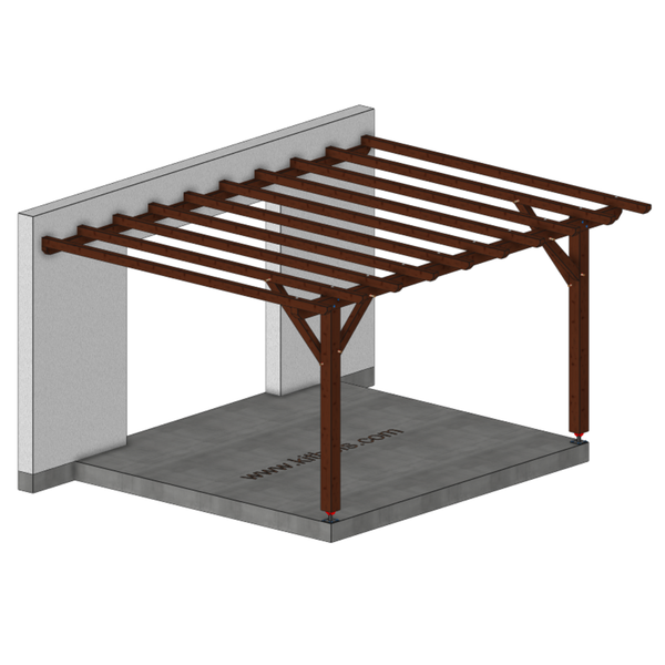 TATA Pergola accolée toit plat, lxL 3.5x4m SAPIN AUTOCLAVE MARRON
