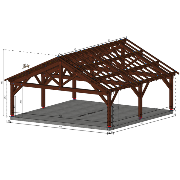 TERMINIERS Auvent 2 pans, lxL 8x8m SAPIN