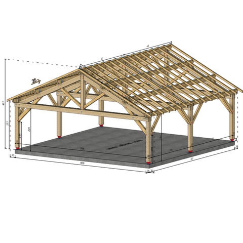 TERMINIERS Auvent 2 pans, lxL 8x8m SAPIN