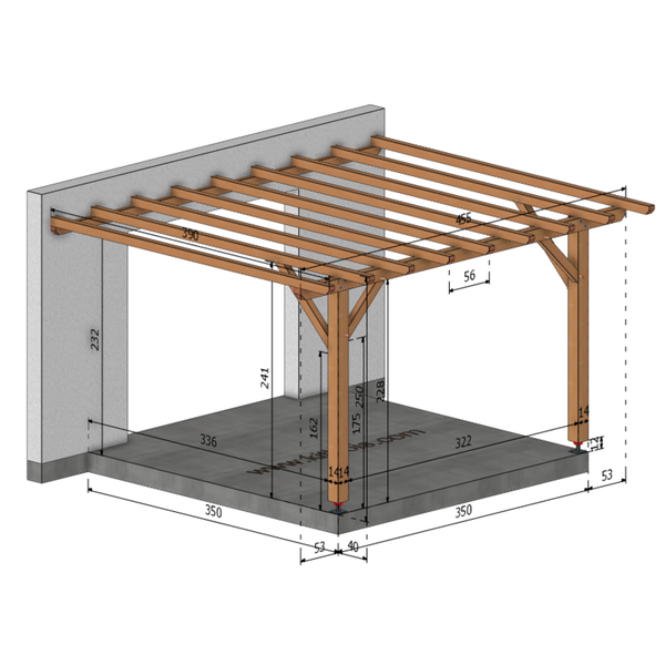 TIZNIT Pergola accolée toit plat, lxL 3.5x3.5m SAPIN AUTOCLAVE MARRON
