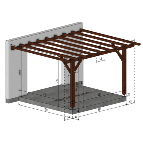 TIZNIT Pergola accolée toit plat, lxL 3.5x3.5m SAPIN AUTOCLAVE MARRON