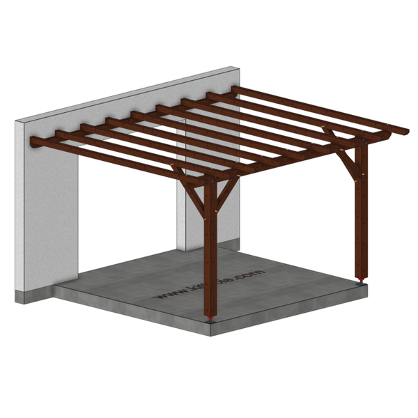 TIZNIT Pergola accolée toit plat, lxL 3.5x3.5m SAPIN AUTOCLAVE MARRON