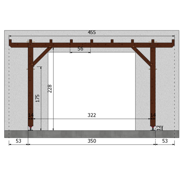 TIZNIT Pergola accolée toit plat, lxL 3.5x3.5m SAPIN AUTOCLAVE MARRON