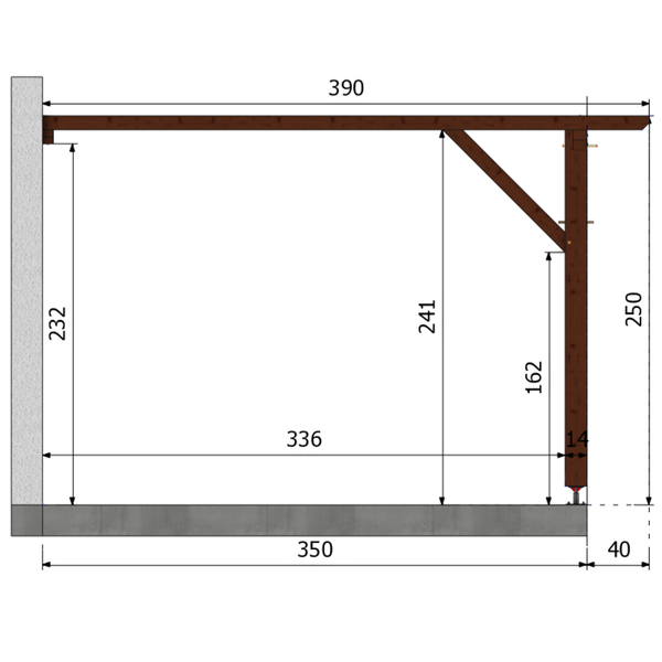 TIZNIT Pergola accolée toit plat, lxL 3.5x3.5m SAPIN AUTOCLAVE MARRON