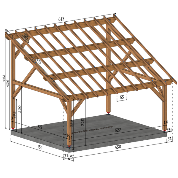 TURIN Auvent monopente, lxL 4.5x5.5m SAPIN