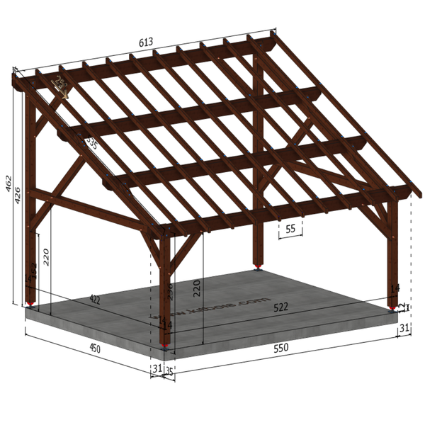 TURIN Auvent monopente, lxL 4.5x5.5m SAPIN