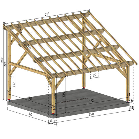 TURIN Auvent monopente, lxL 4.5x5.5m SAPIN