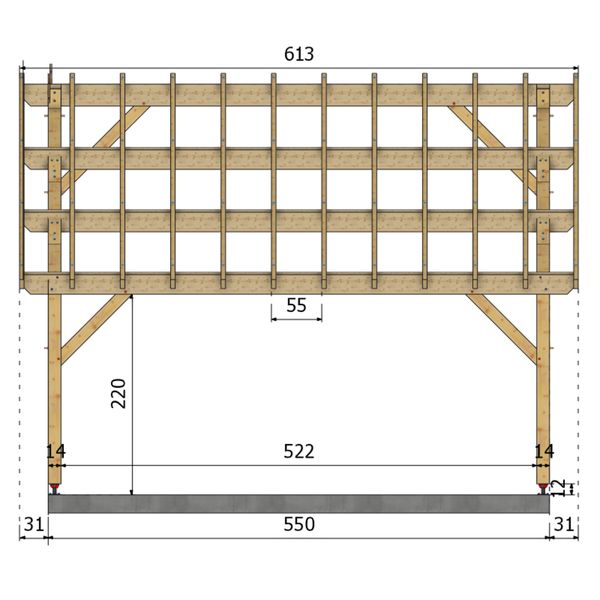 TURIN Auvent monopente, lxL 4.5x5.5m SAPIN