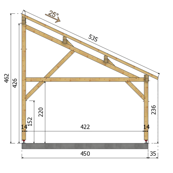 TURIN Auvent monopente, lxL 4.5x5.5m SAPIN