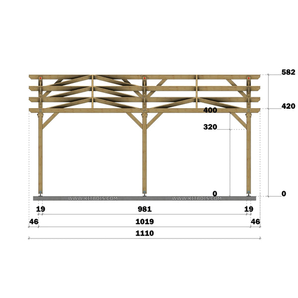 VISEU Hangar bois Ouvert / 2 pans  7.0 x 10.19m 25° de pente